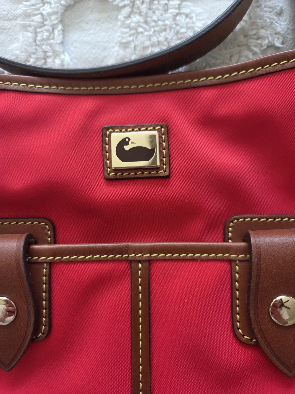 Dooney & Bourke Red Nylon Crossbody Bag with Brown Leather Trim